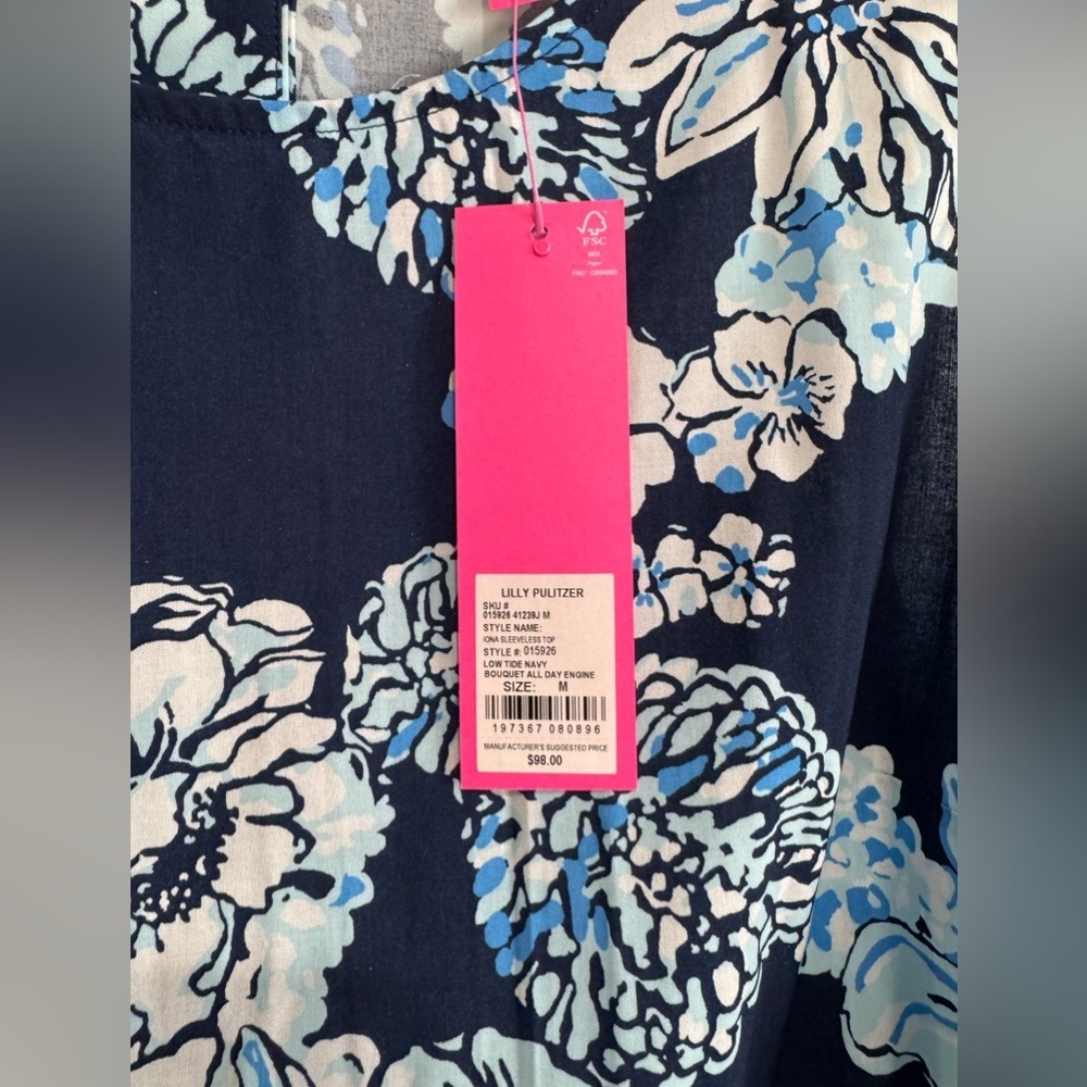 Lilly Pulitzer Iona Sleeveless Blouse Low Tide Navy Bouquet Floral NWT - Picture 3 of 7